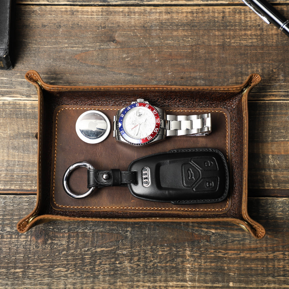 Genuine Leather Desktop Storage Tray